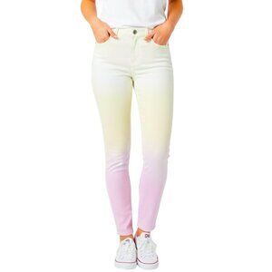 Kut from the Kloth Pink Yellow Ombre Gradient Tie Dye Raw Hem Stretch Jeans Sz 2